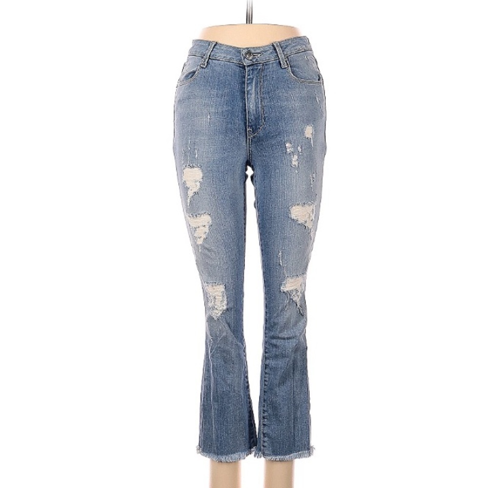 MET Italian Distressed High Rise Waist Slim Fit Cropped Boot Cut Jeans Size 26